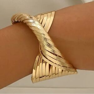 Gold Matte Twisted Line Cuff Bracelet.
